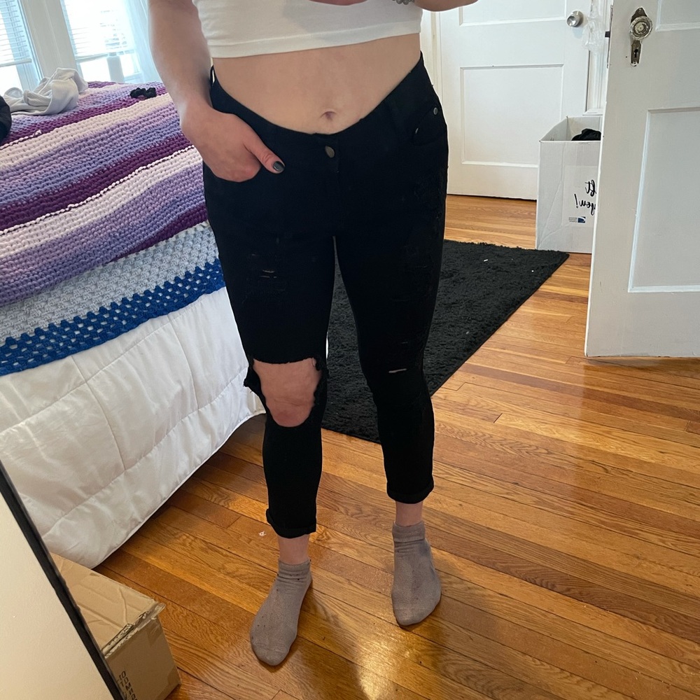 Black Cuffed Ripped Skinny Jeans